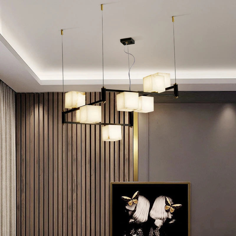 Modern white marble LED pendant ceiling light, contemporary decorative style, ideal for villas - vue 4 sur 16