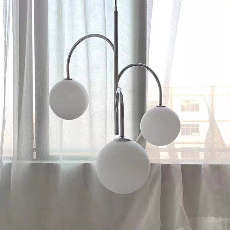 Scandinavian glass ball chandelier with suspension rod and cable