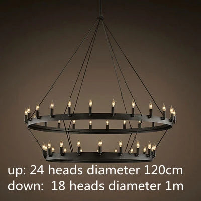 Round retro American style iron LED chandelier - vue 14 sur 13