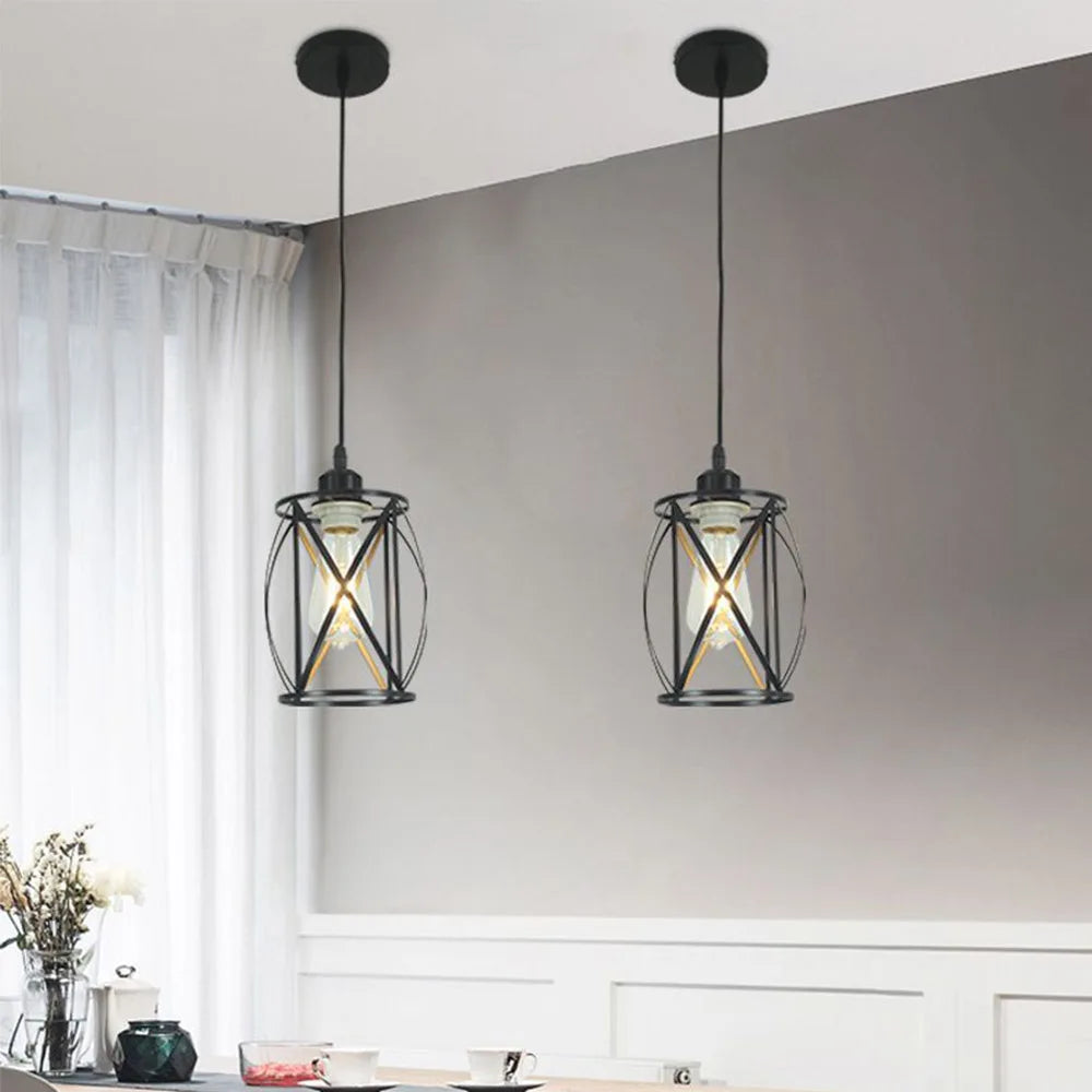 Vintage metal cage industrial pendant light - vue 4 sur 8