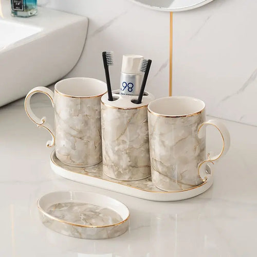 decorative and practical marbled ceramic bathroom accessories - vue 11 sur 18
