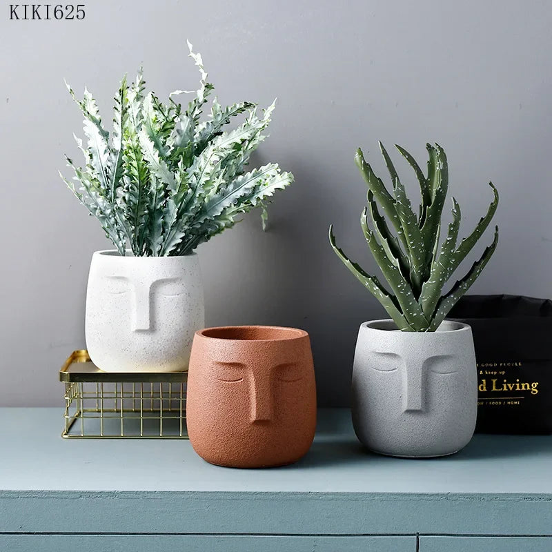 ceramic flower pot face avatar decorative for succulent plants