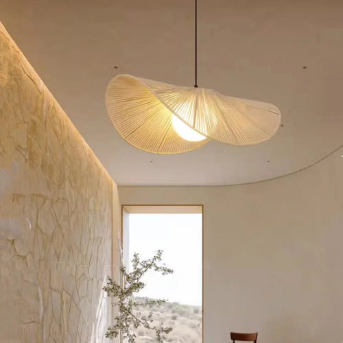 Japanese rattan pendant light wabi sabi style for modern decor - vue 4 sur 10