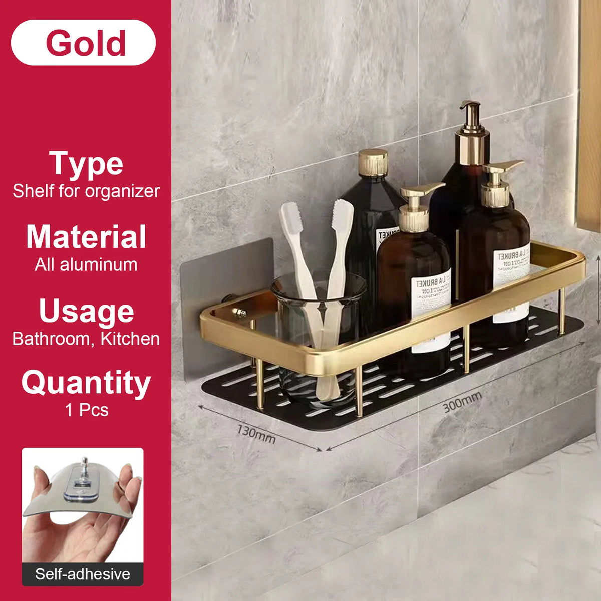 no-drill wall shelf for bathroom and kitchen storage - vue 21 sur 30