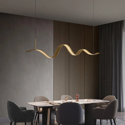 Modern copper LED chandelier with wave design - vue 6 sur 8