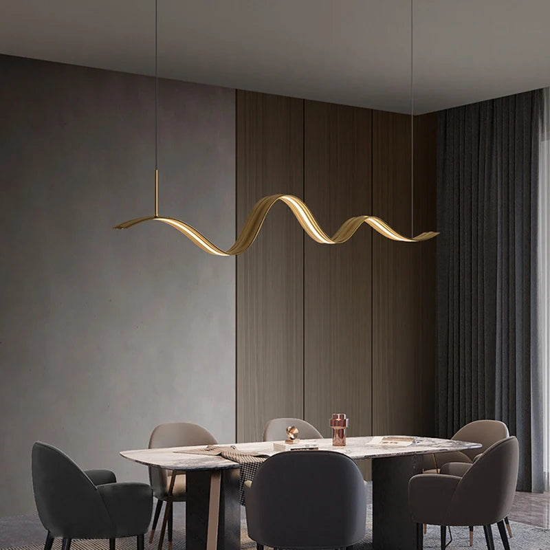 Modern copper LED chandelier with wave design - vue 6 sur 8