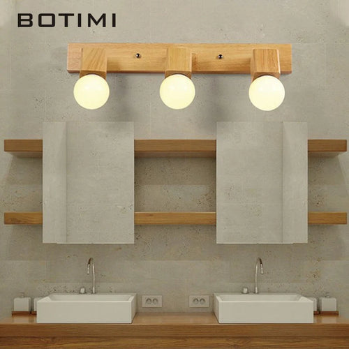 Botimi triple wooden mirror wall light nordic adjustable hotel wall lamp - vue 3 sur 10