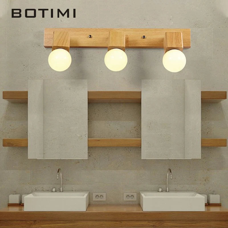 Botimi triple wooden mirror wall light nordic adjustable hotel wall lamp