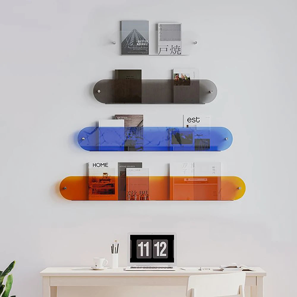 acrylic floating wall shelf magazine rack and literature organizer - vue 3 sur 52