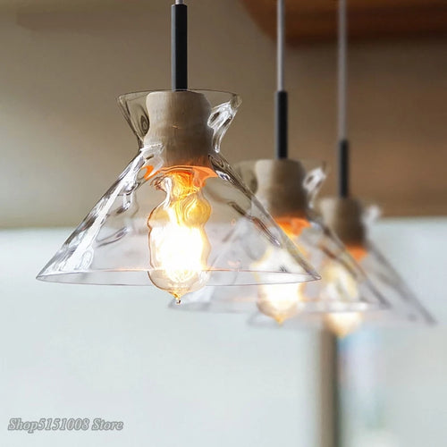 Japanese style LED pendant lamp in wood and glass, decorative lighting - vue 5 sur 9