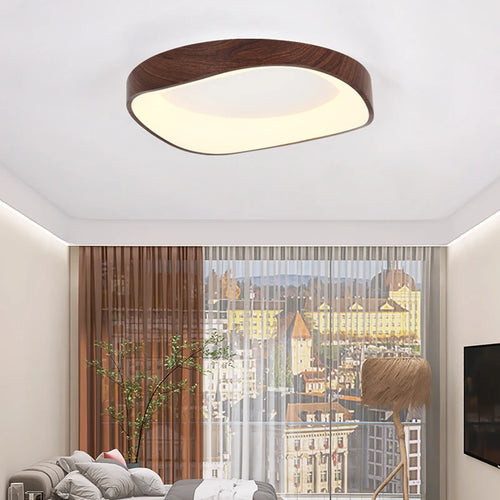 Round wooden ceiling light with remote control for indoor lighting - vue 3 sur 21