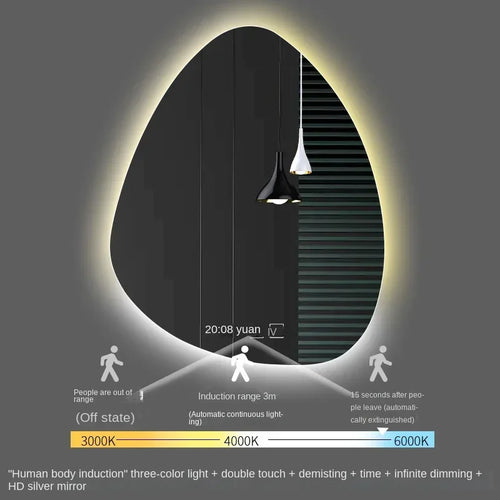 irregular vertical mirror with led light and bluetooth speaker - vue 12 sur 15
