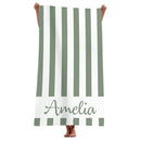Serviette de plage rayée personnalisée microfibre prénom géométrique