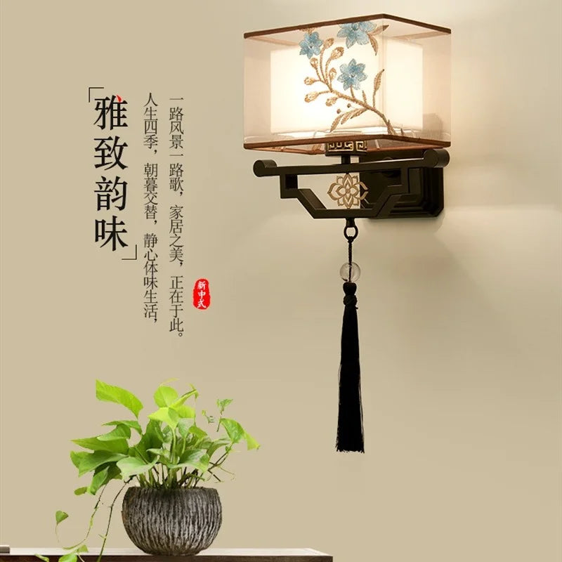 Retro Chinese embroidered iron wall light