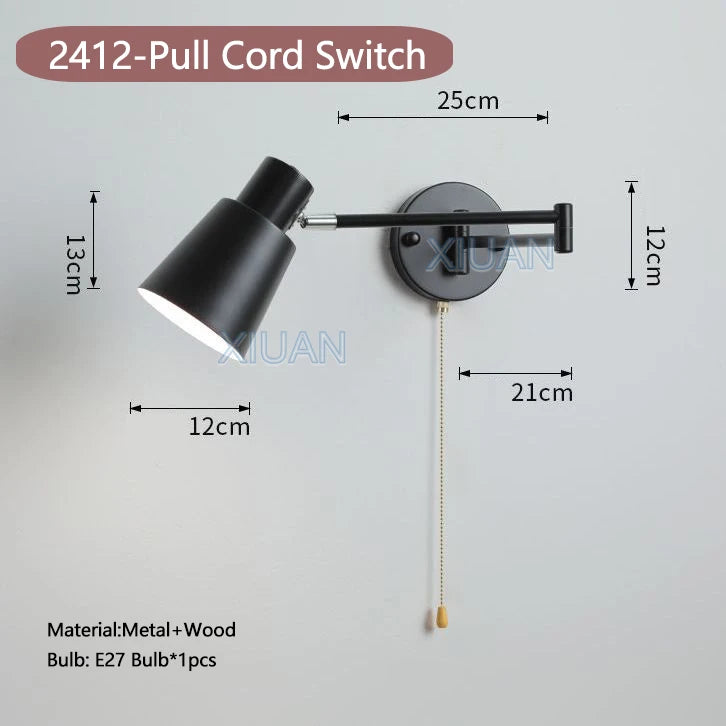 applique murale moderne bras pivotant led en tissu plissé métal