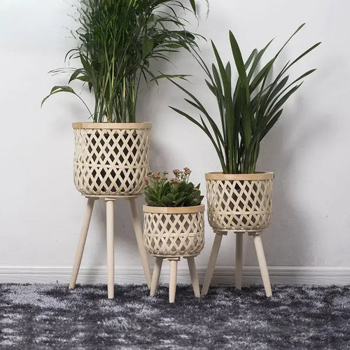 Nordic rattan tall woven wicker flower stand - vue 2 sur 8