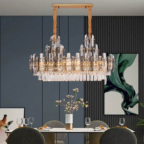 Modern dimmable oval crystal LED chandelier, trendy 2022 design - vue 7 sur 11