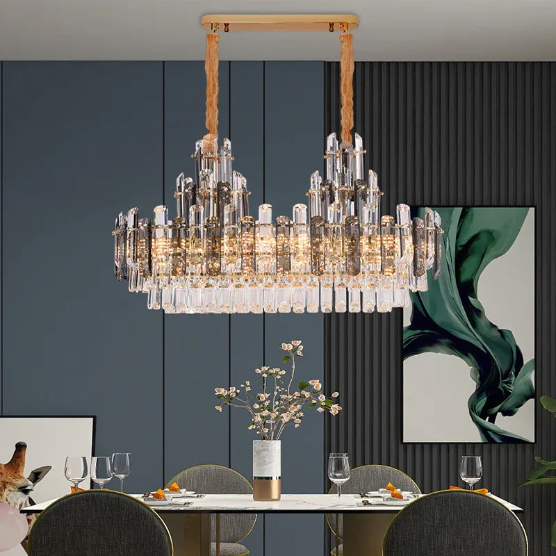 Modern dimmable oval crystal LED chandelier, trendy 2022 design - vue 6 sur 11