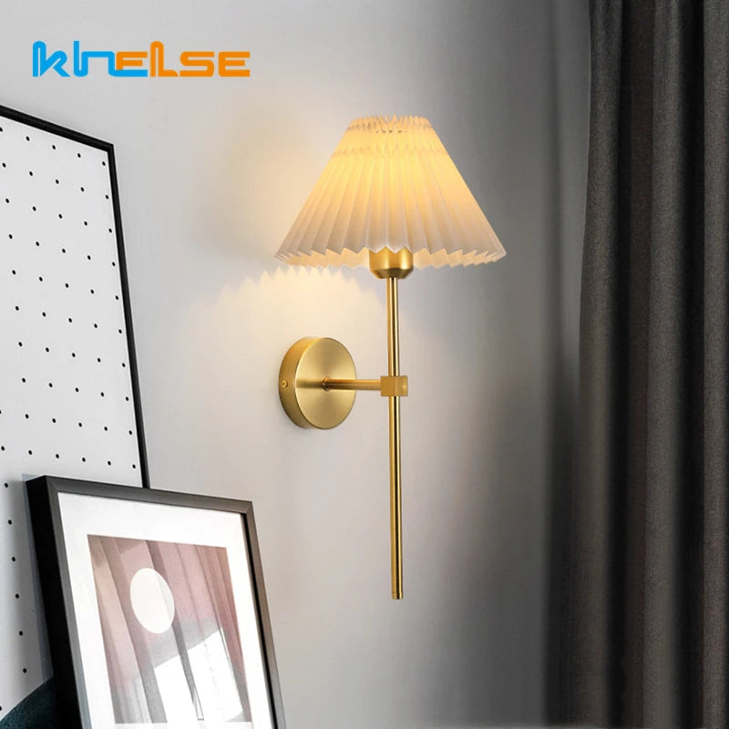 Decorative pleated fabric wall light in nordic style