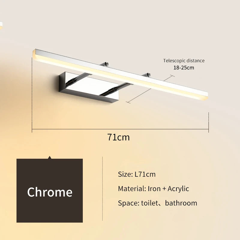 Modern minimalist adjustable and retractable LED mirror lamp