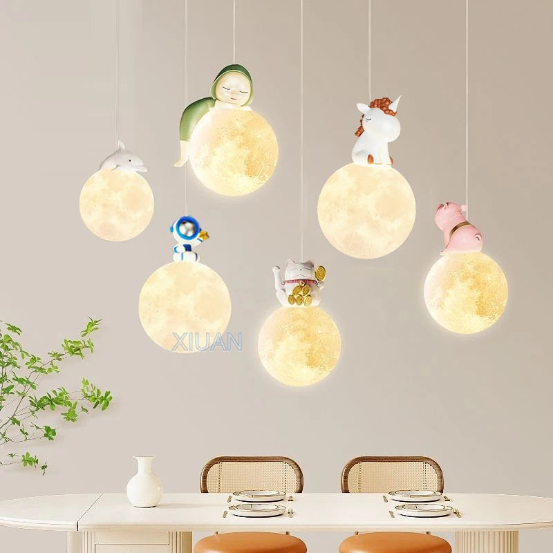 Cartoon animal pendant light for children astronaut cat unicorn