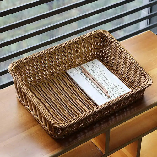 rattan serving tray with handles for storage - vue 3 sur 7