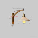 Japanese wooden wall light with retro ceramic lampshade