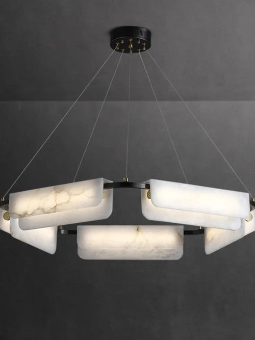 Modern designer chandelier in pure natural marble and copper - vue 2 sur 11