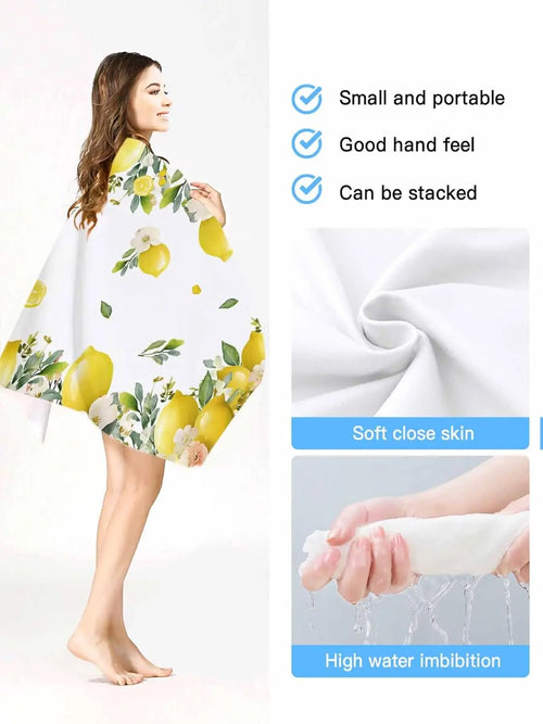 Microfibre beach towel with lemon floral summer design - vue 4 sur 6