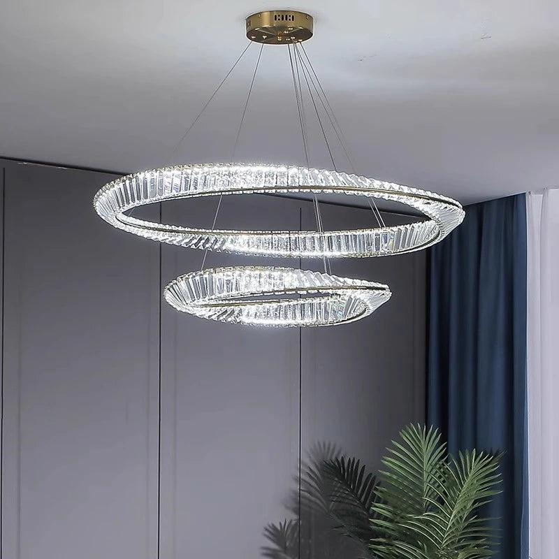 Modern luxury gold irregular ring K9 crystal LED dimmable chandelier