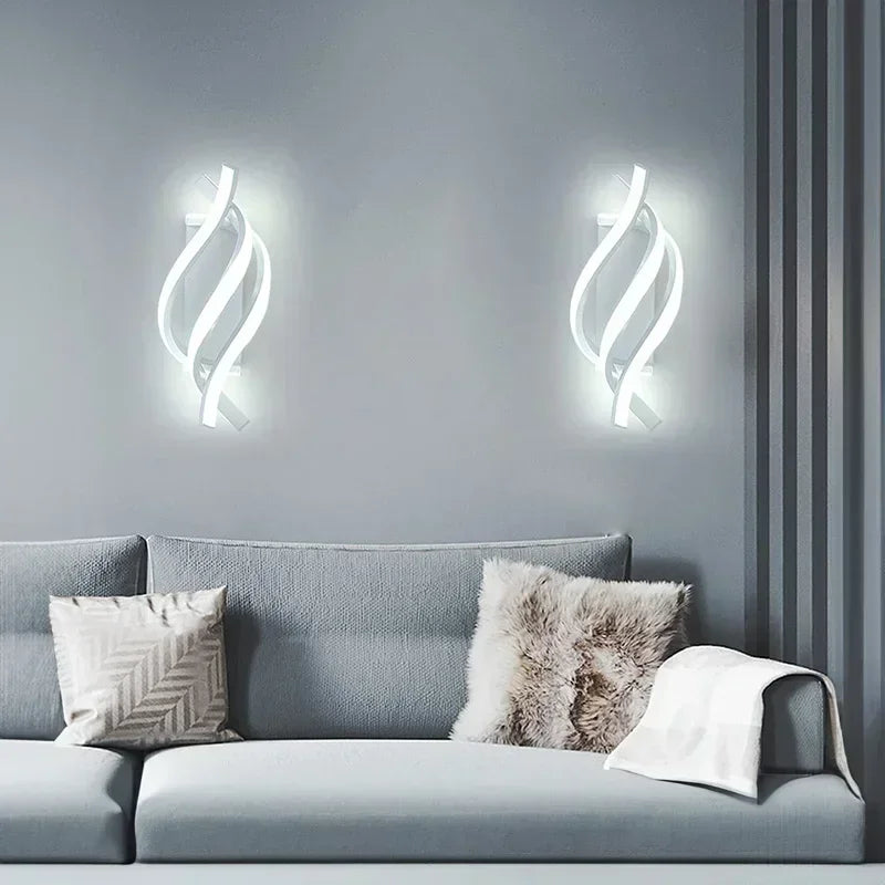 Decorative spiral curved LED wall light