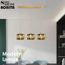 Retro pendant light in hand-painted glass, Mediterranean Asian style