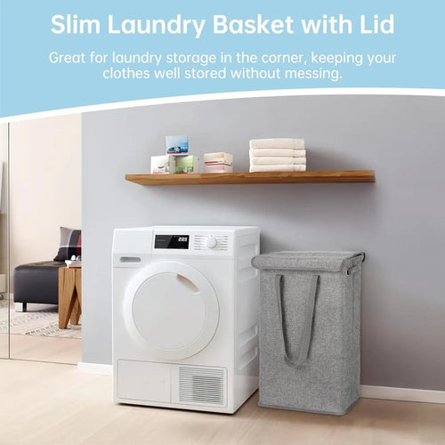 foldable laundry basket with lid for convenient storage - vue 3 sur 9