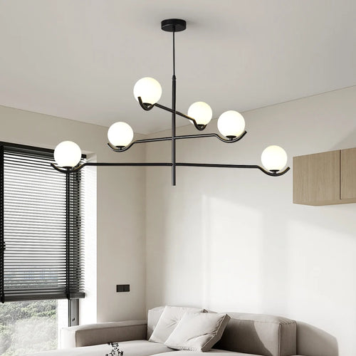 Modern glass chandelier with metal frame - vue 4 sur 9