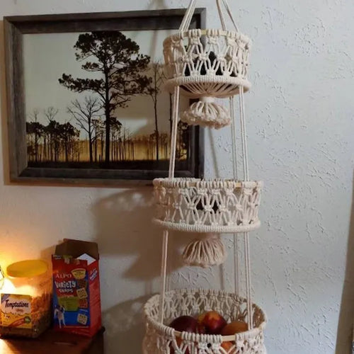 cotton rope wall baskets with macrame tassels - vue 7 sur 7