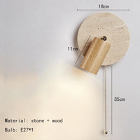 Stone and wood wall light with switch and round bulb