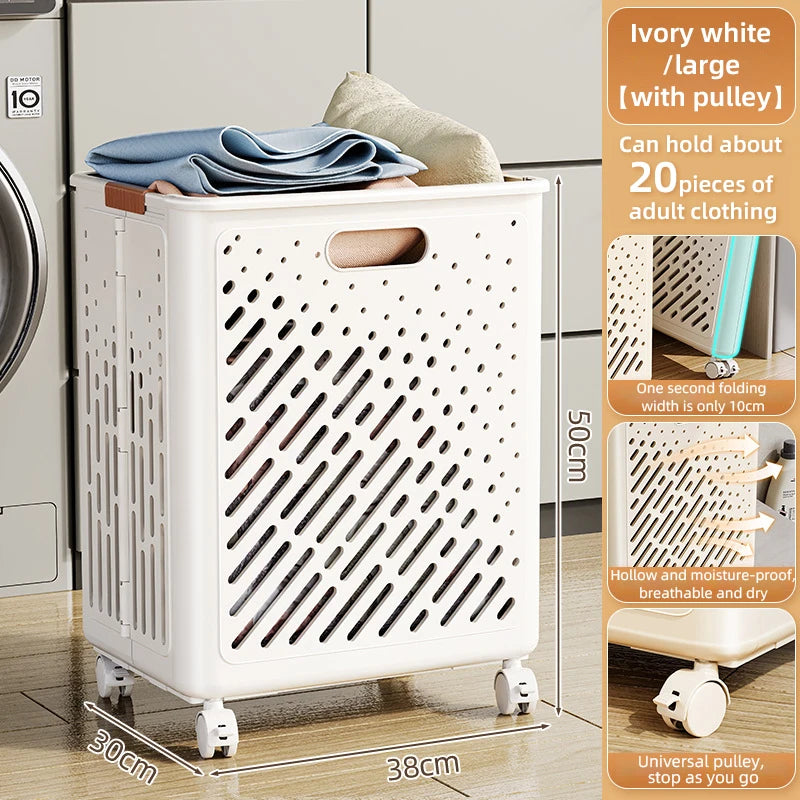 Foldable laundry basket with wheels large capacity multifunctional - vue 10 sur 14