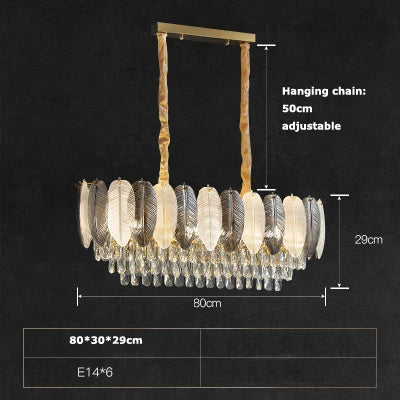 Art deco inspired LED crystal chandelier with white and grey feathers - vue 13 sur 17