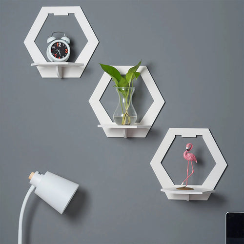 Set of 3 or 6 hexagonal shelves for flowers handmade decor - vue 8 sur 8