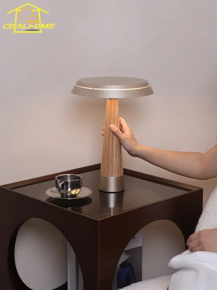 Minimalist solid wood Italian design table lamp with LED lighting