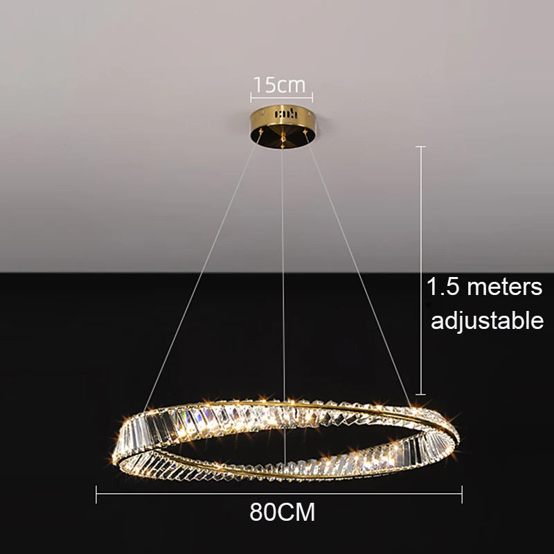 Crystal LED Chandelier for Living Room Kitchen Bedroom Ceiling Pendant Lamp, Gold Modern Remote Control Hanging Light - vue 8 sur 11