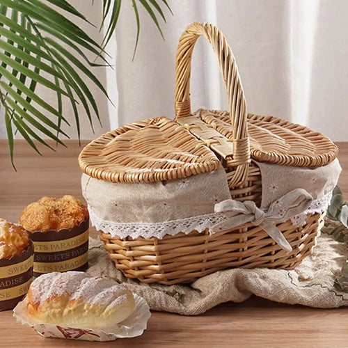 Handwoven wicker picnic basket for outdoor use - vue 3 sur 8