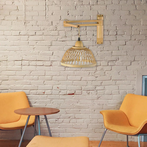 Rattan wall light boho bedside lamp for barn, living room, loft, bathroom, porch - vue 6 sur 6