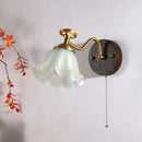 Wabi-sabi glass flower wall light with solid wood