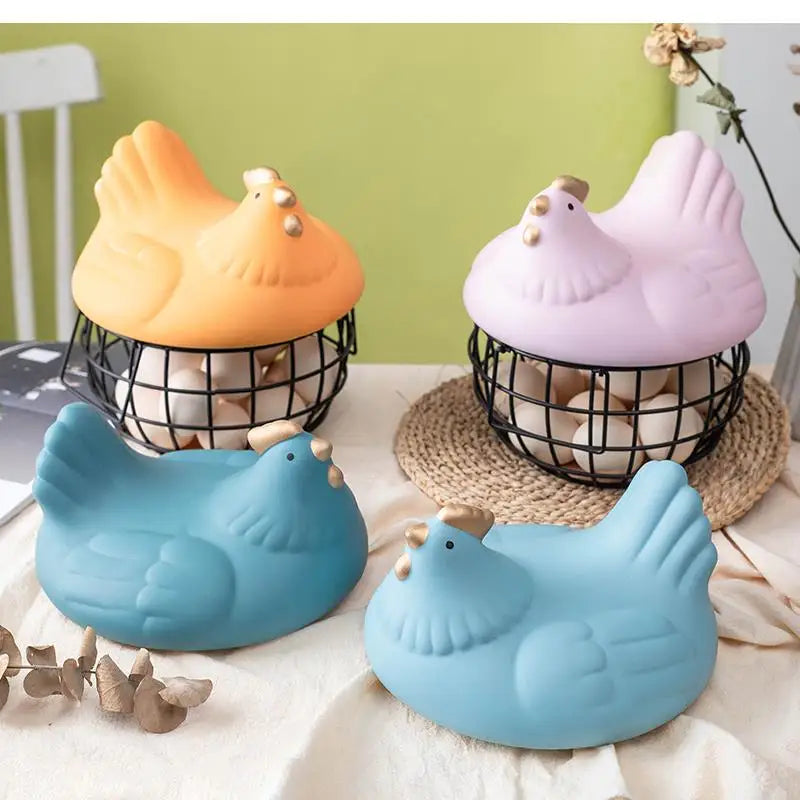 Ceramic Egg Storage Basket, Living Room, Fruit, Garlic, Hollow Metal Hen Shaped, Kitchen Organizer - vue 4 sur 14