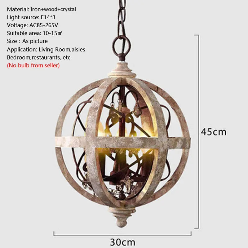 American country style wooden chandelier with crystal details