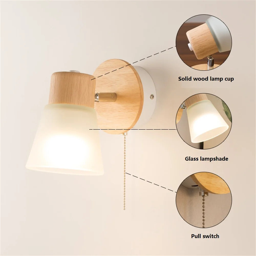 Modern rotating wall light with pull cord switch