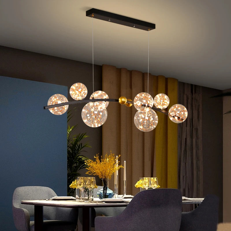 Nordic LED pendant light clear glass globe for bar restaurant - vue 4 sur 14