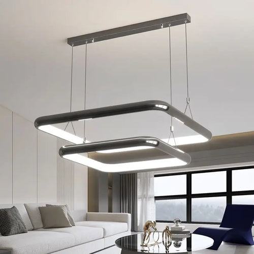 Modern LED square pendant chandelier with pearl finish for home - vue 3 sur 12