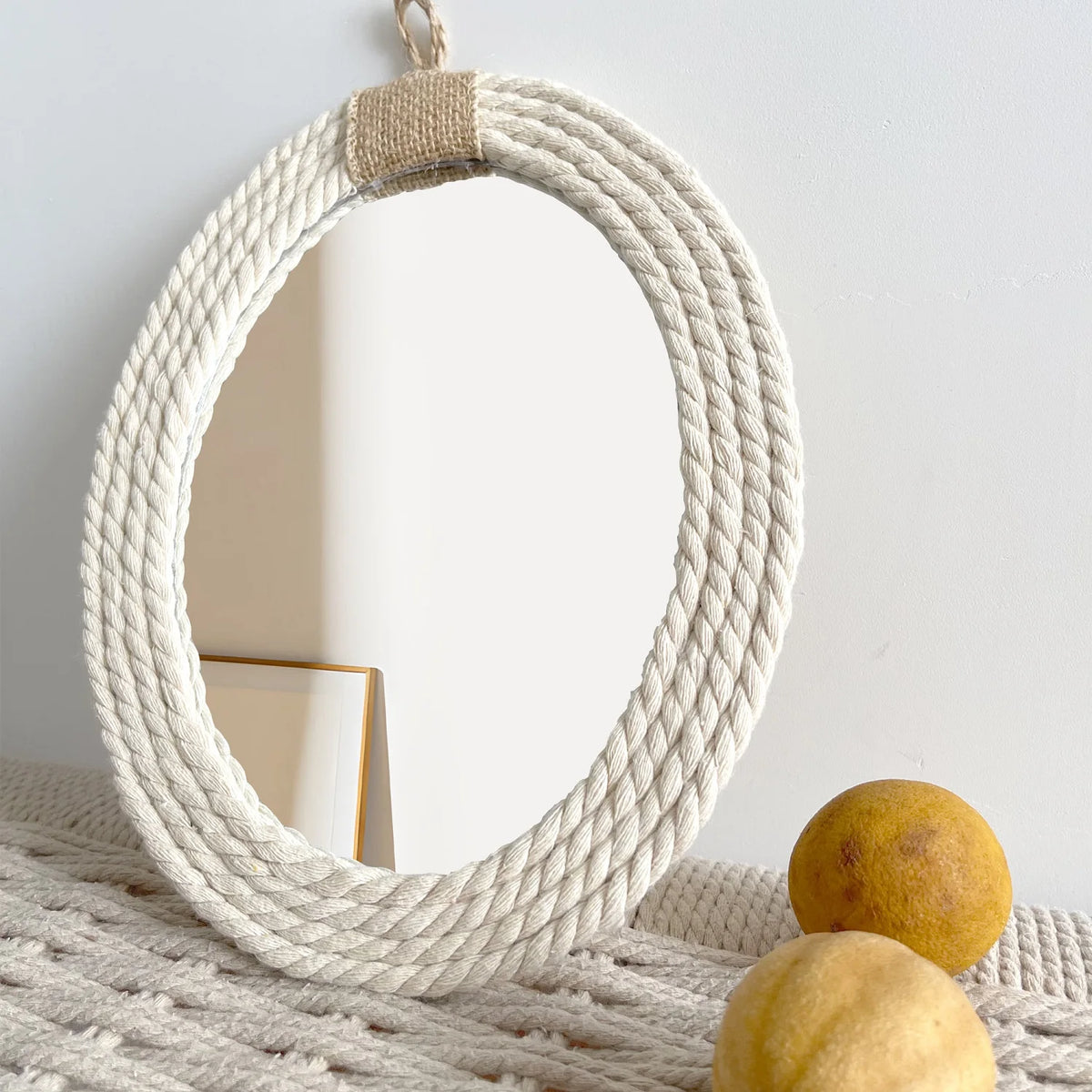 Oval cotton rope mirror, nautical boho style